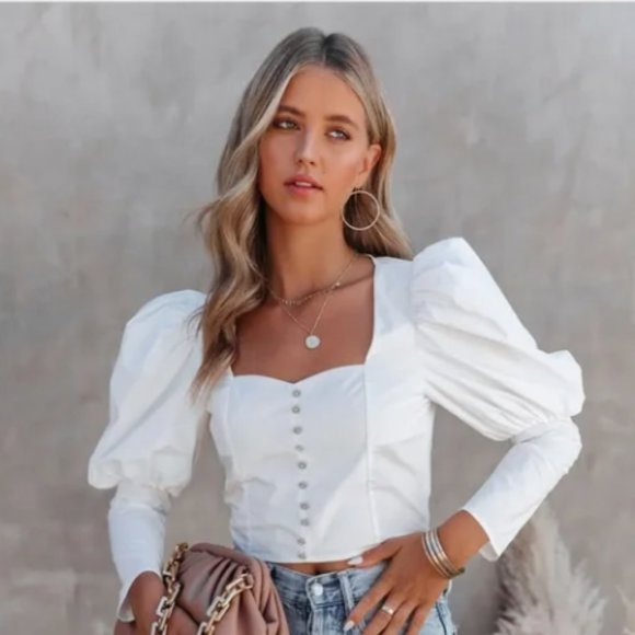 VICI Puff Sleeve Embellished Crop Top *see description* - Picture 2 of 13